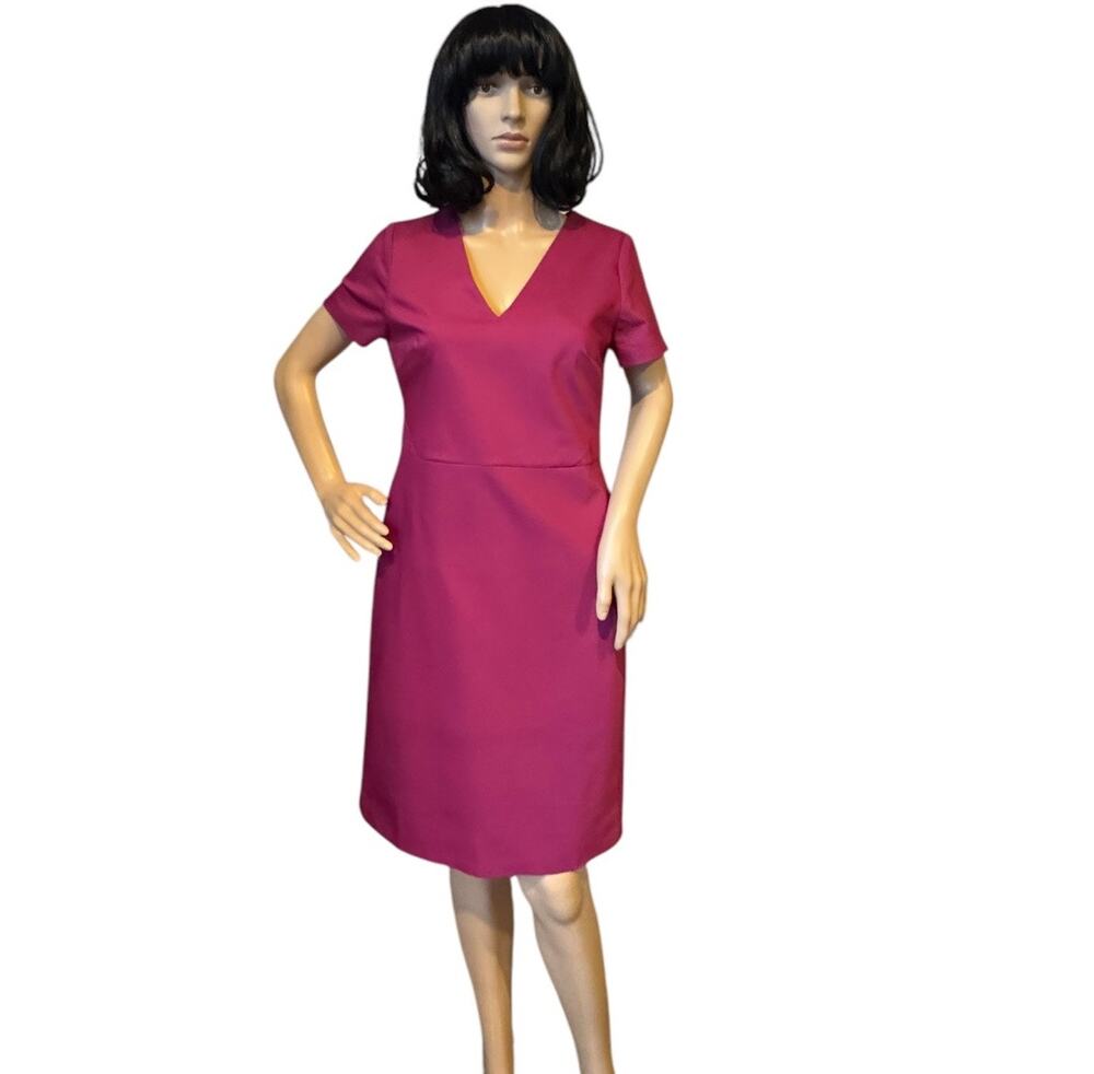J. Crew V Neck Cap Sleeve Dress Sheath H5060 magenta color size 4 NWOT